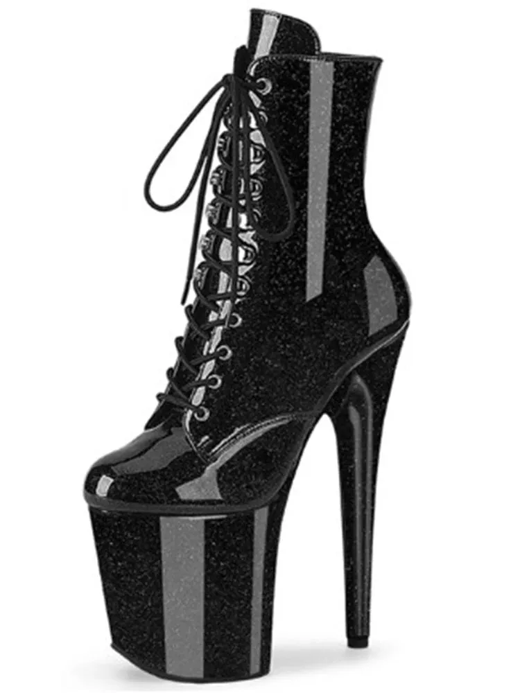 20 cm 8 " Pearl   Shiny Patent Leather Pole Dance Training Boots