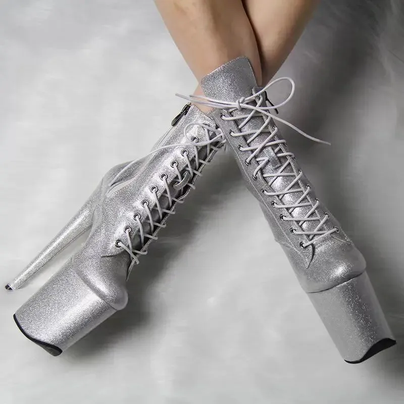20 cm 8 " Pearl   Shiny Patent Leather Pole Dance Training Boots