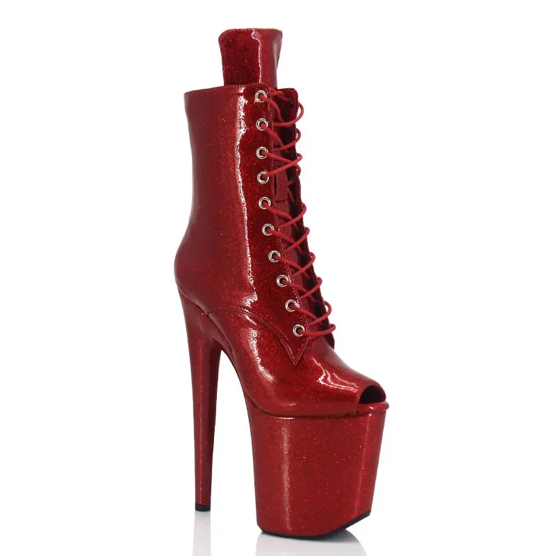 20 cm 8 " Pearl   Shiny Patent Leather Pole Dance Training Boots