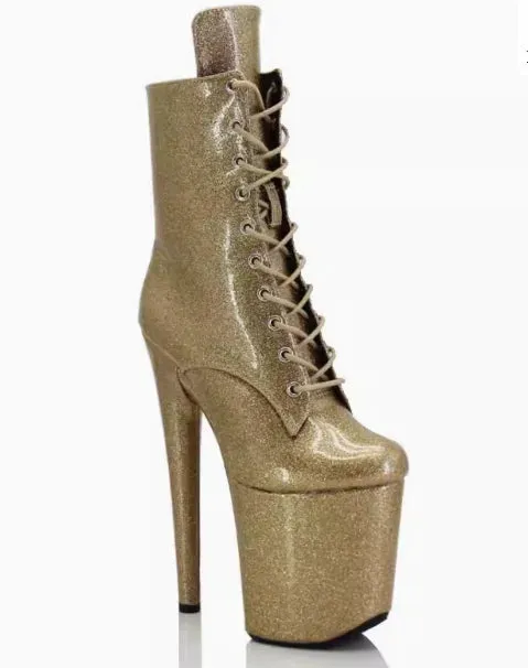 20 cm 8 " Pearl   Shiny Patent Leather Pole Dance Training Boots
