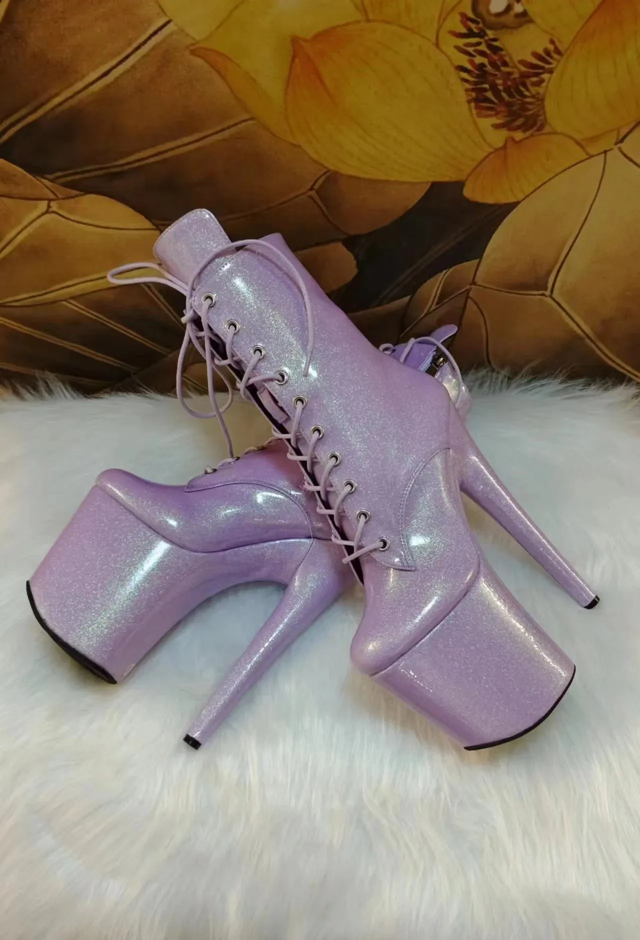 20 cm 8 " Pearl   Shiny Patent Leather Pole Dance Training Boots