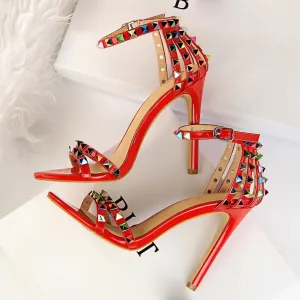 2021 Women 11cm High Heels Rivets Studded Sandals Lady Sandles