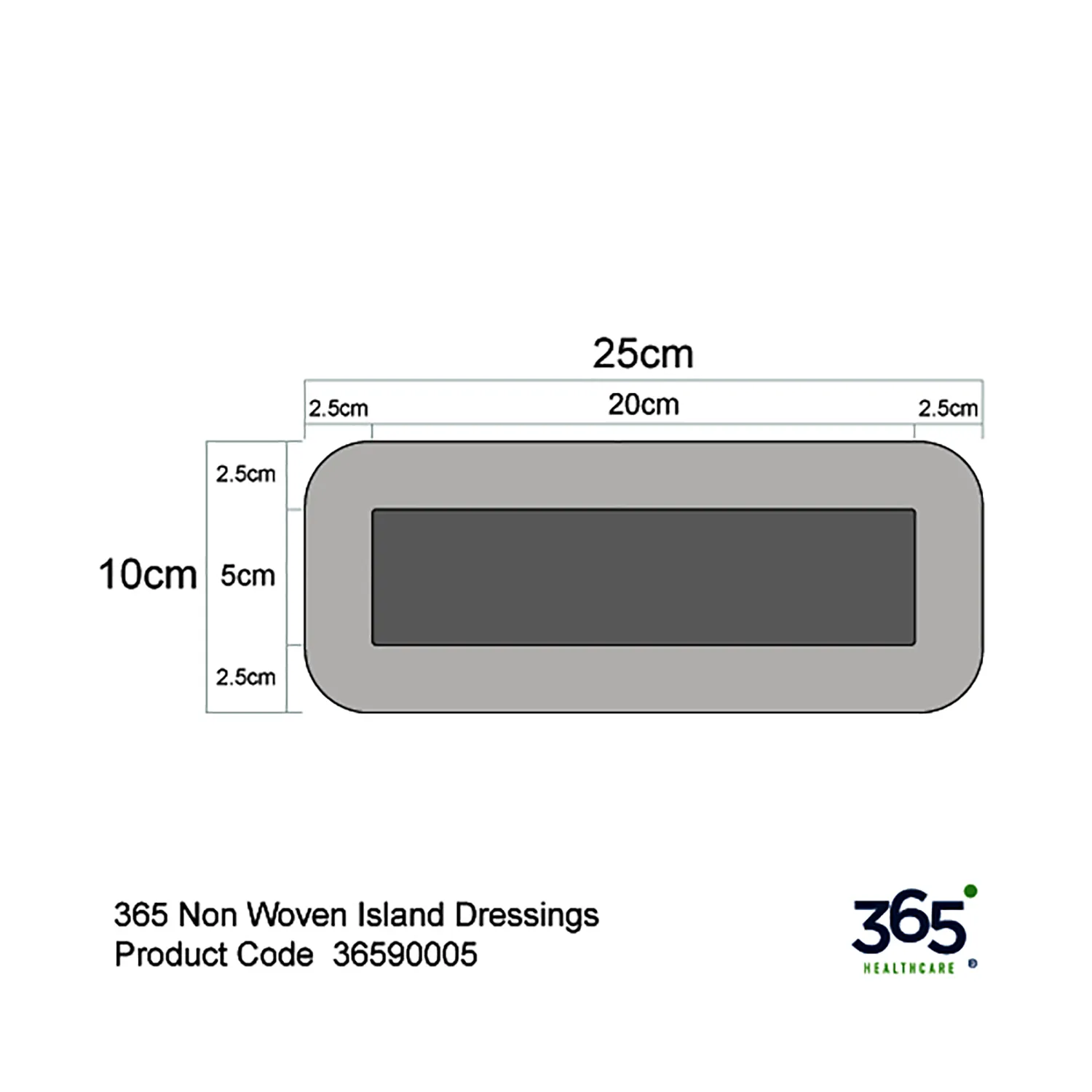 365 Non Woven Island Dressing | 10 x 25cm | Breathable | Pack of 25