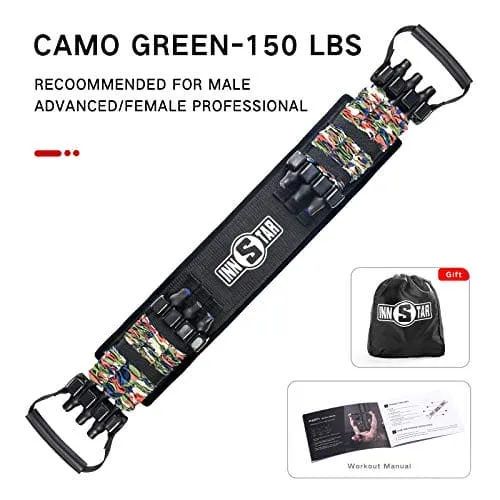 Adjustable Bench Press Device,Push up Resistance Bands for Home Gym Exercise,Fitness Workout,Travel Training (Camo army green-150LB)