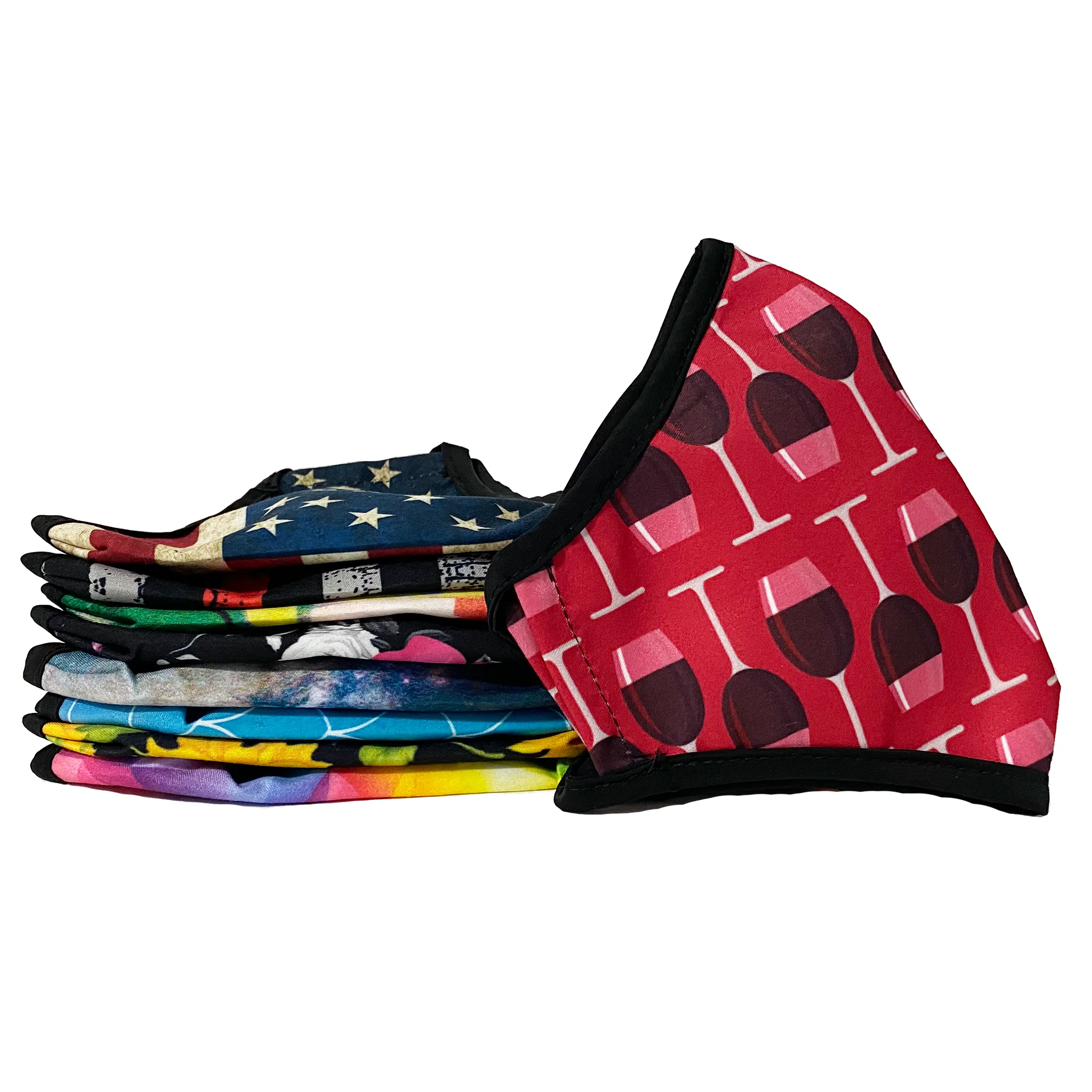 Adjustable Double Layered Ultra Soft Cotton Blend Face Masks - Washable & Reusable Patterned Mask for Men, Women - Wine Glass Mask