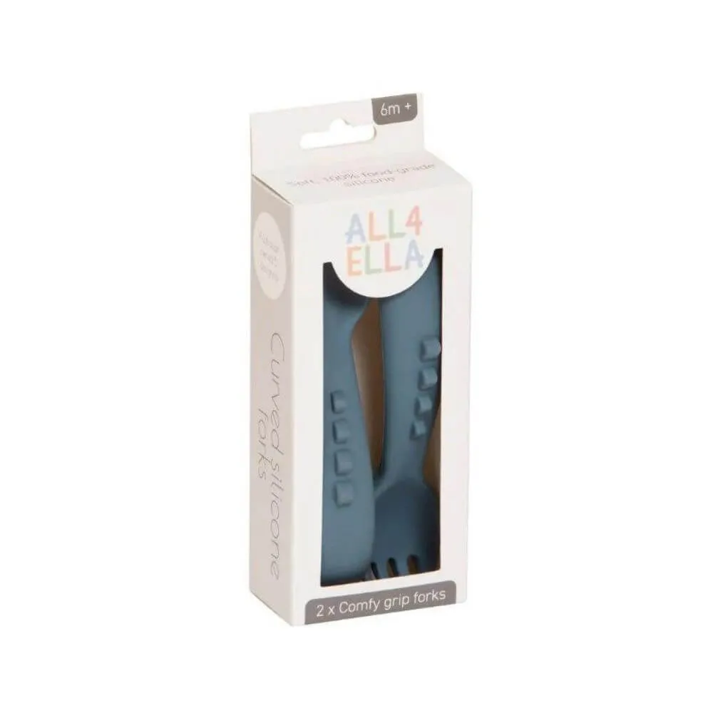 All4Ella Comfy Grip Silicone Forks, Slate Blue