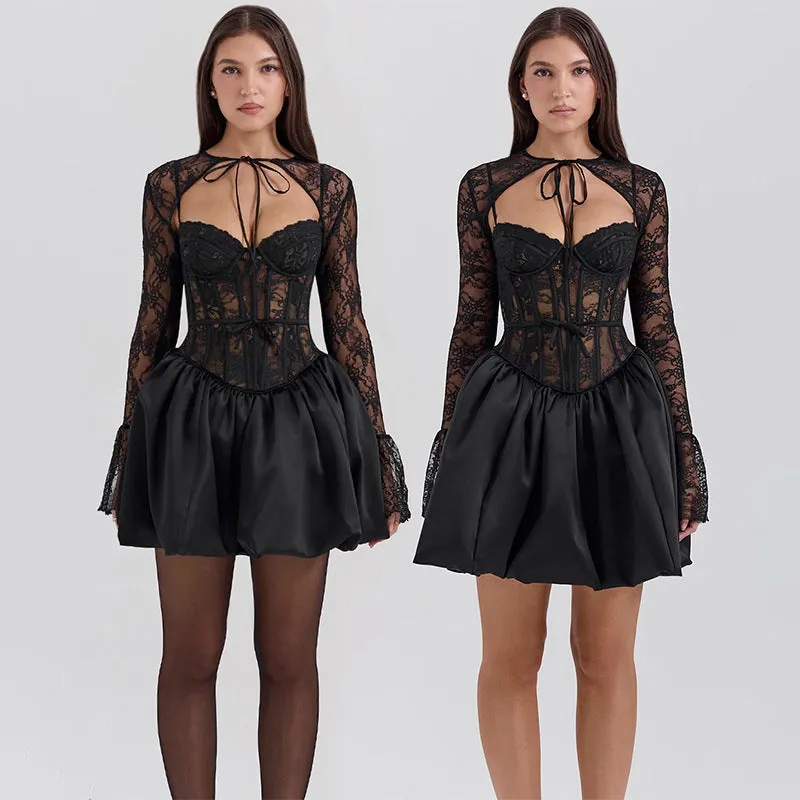 Alluring Lace Corset-Inspired Puff Skirt Dress