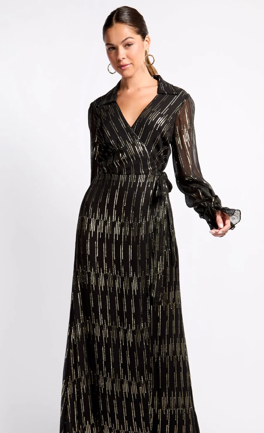 Black and Gold Maxi Wrap Dress
