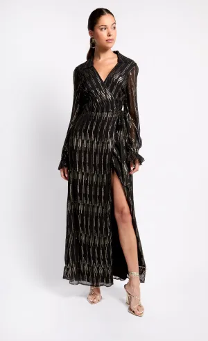Black and Gold Maxi Wrap Dress