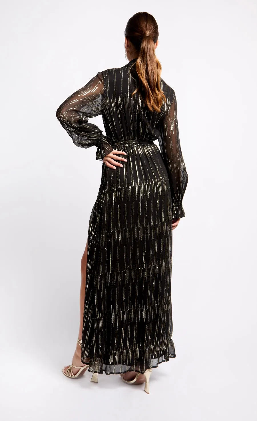 Black and Gold Maxi Wrap Dress