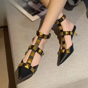 Black Valentino Garavani Roman Stud Ballet in Calfskin Heels Sandal
