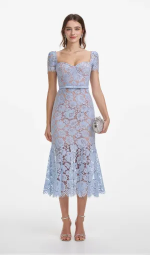 Blue Fine Lace Midi Dress