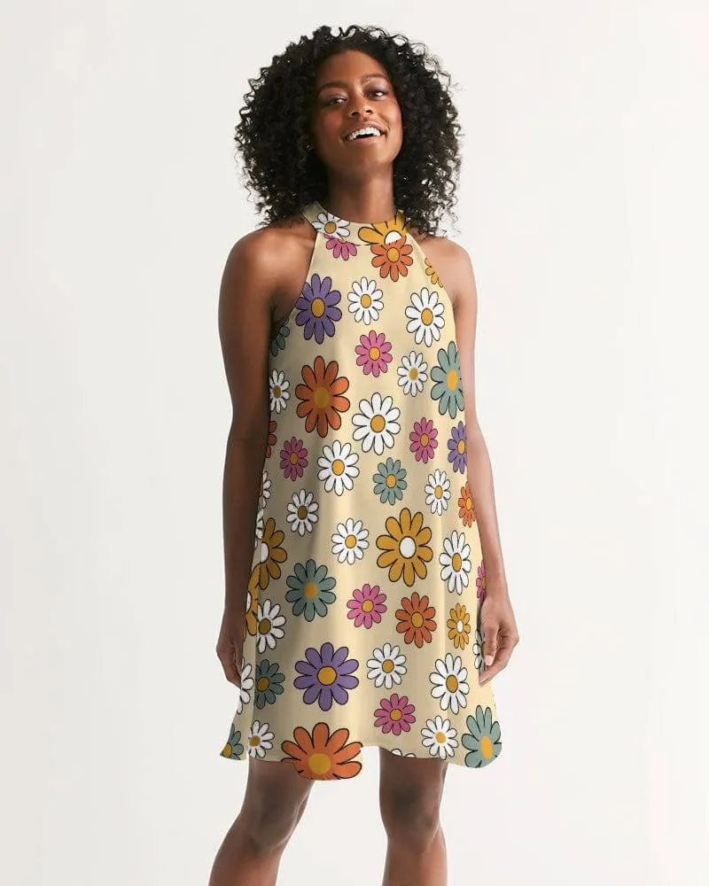 Boho Hippie Daisies Halter Dress