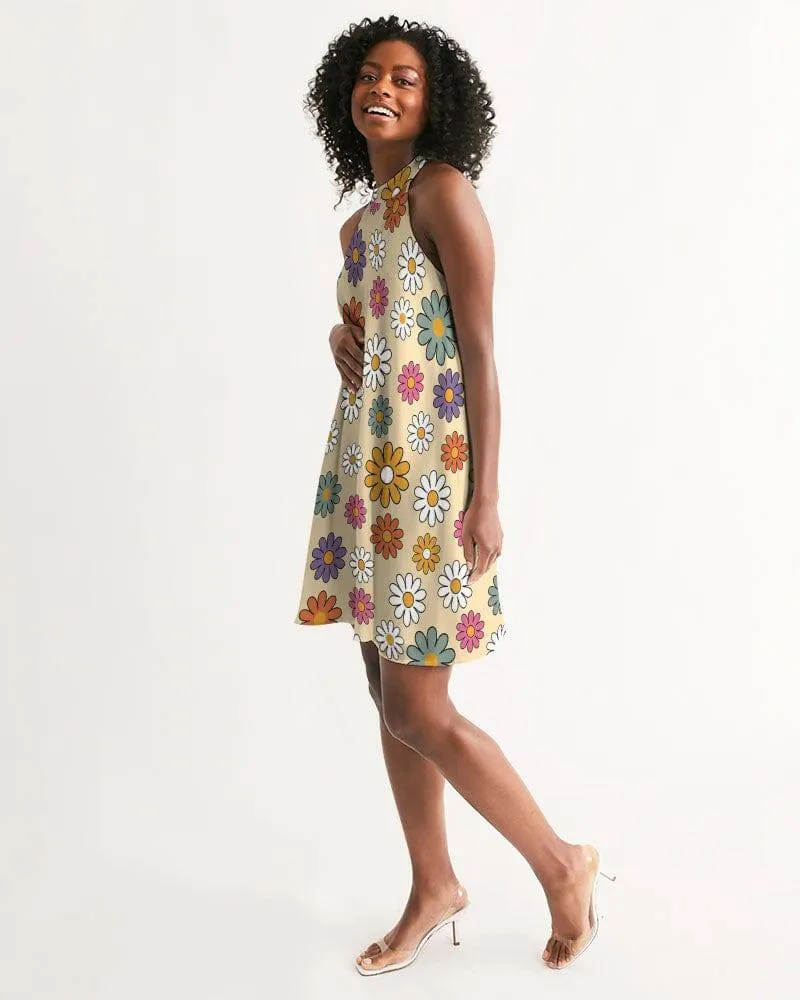 Boho Hippie Daisies Halter Dress