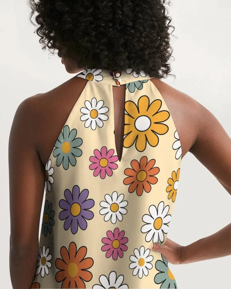 Boho Hippie Daisies Halter Dress