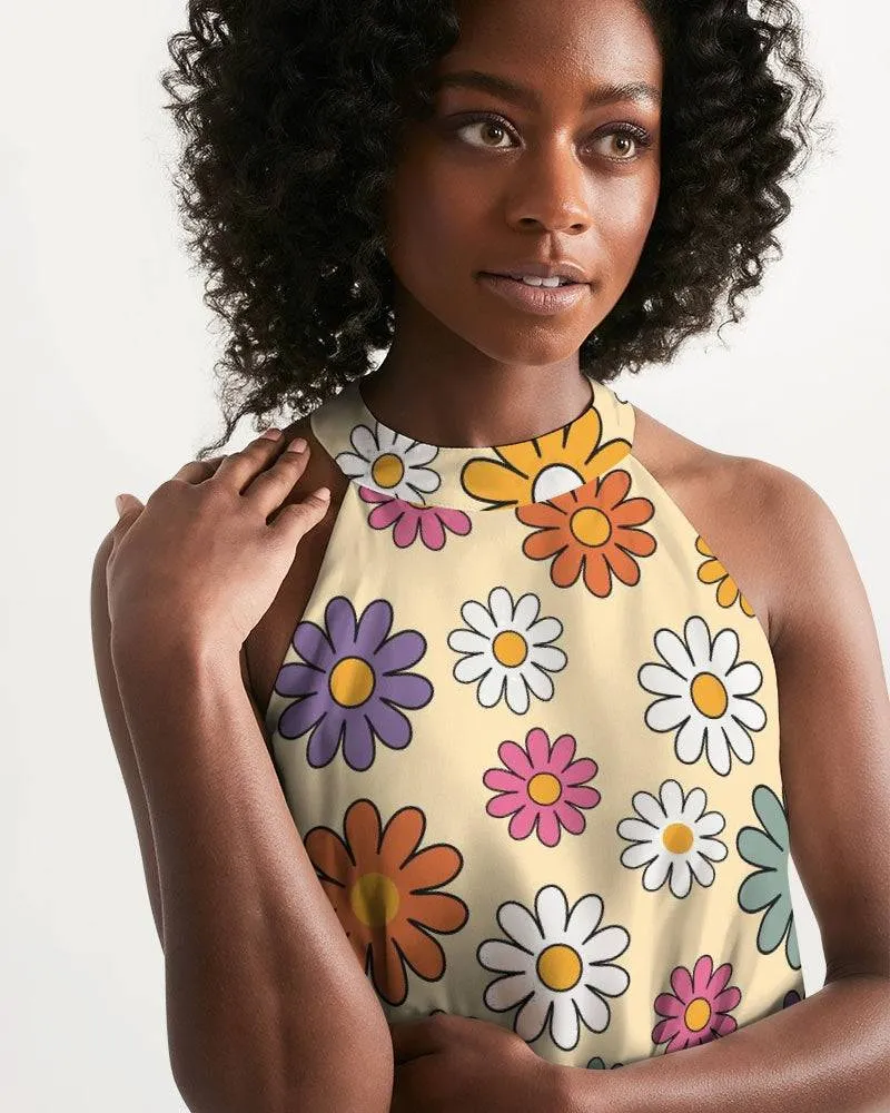 Boho Hippie Daisies Halter Dress