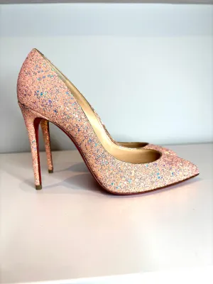 Christian Louboutin Pigalle Follies 100 Dragonfly Pink Glitter Heels 38.5 UK5.5