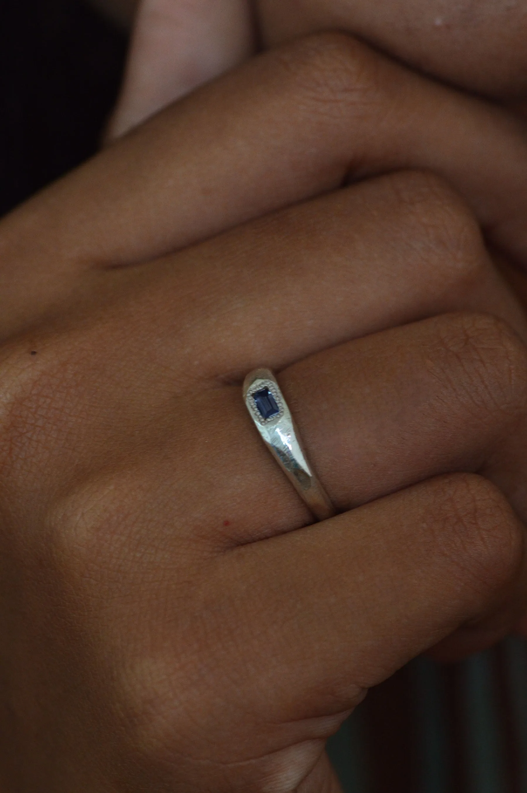 Cleo Dark Blue Sapphire Silver Ring
