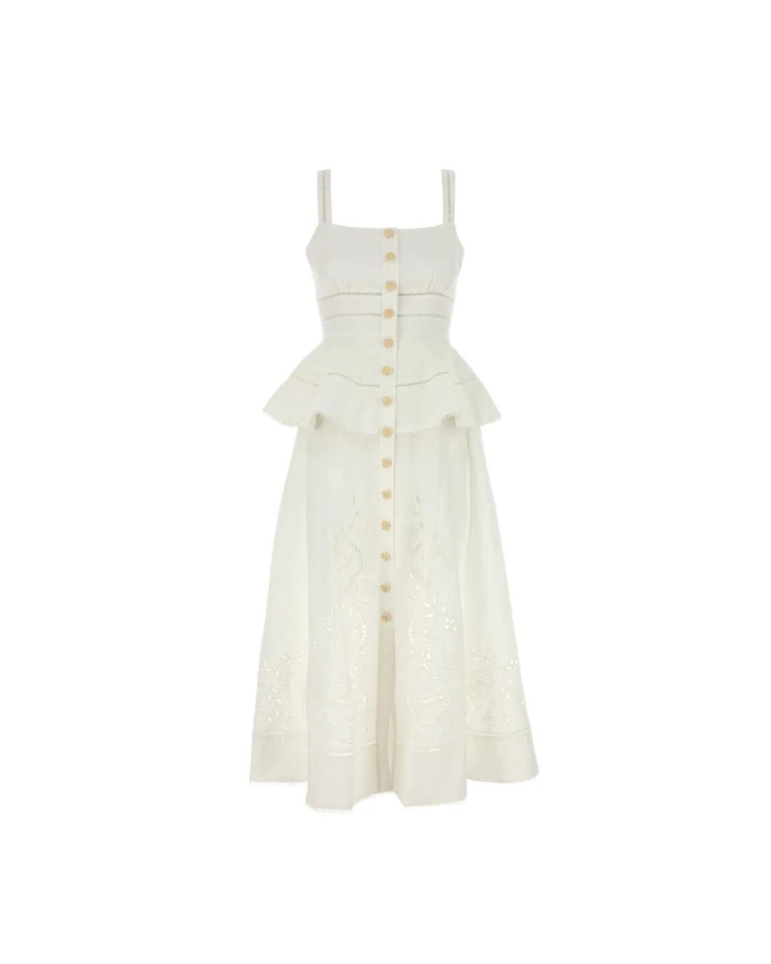 Cream Linen Peplum Midi Dress
