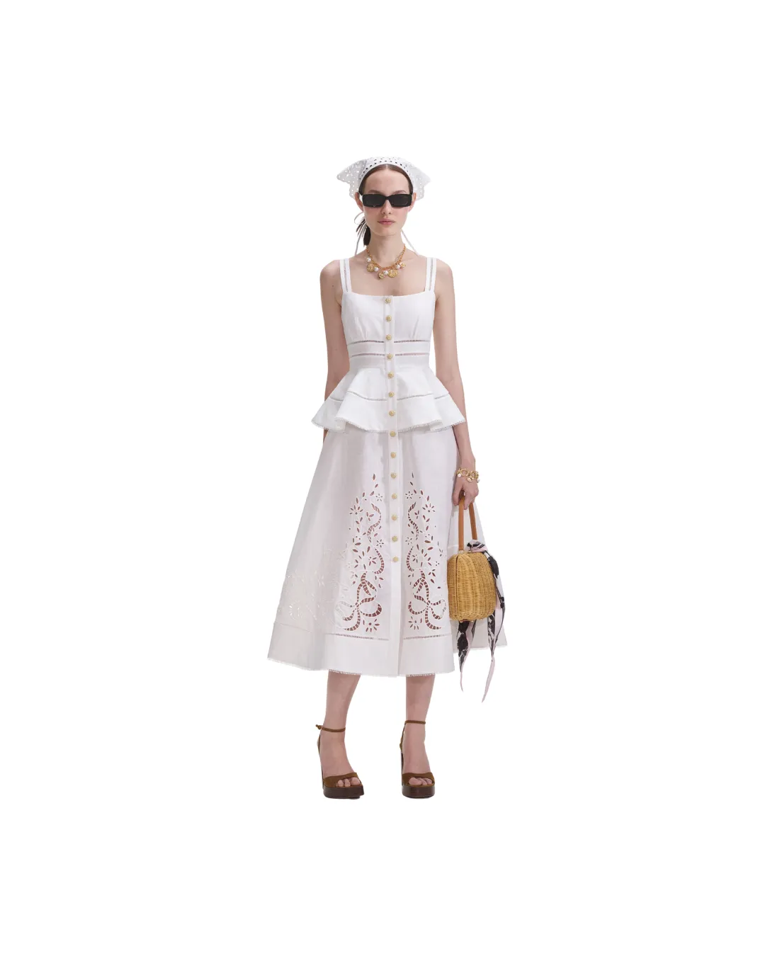 Cream Linen Peplum Midi Dress