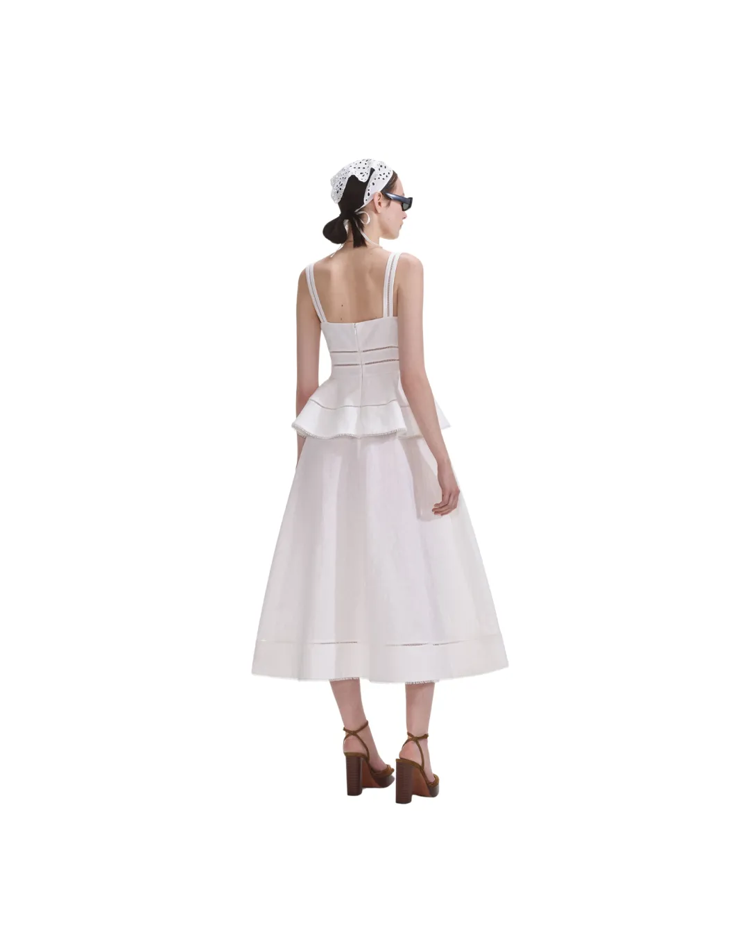 Cream Linen Peplum Midi Dress
