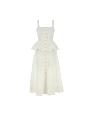 Cream Linen Peplum Midi Dress