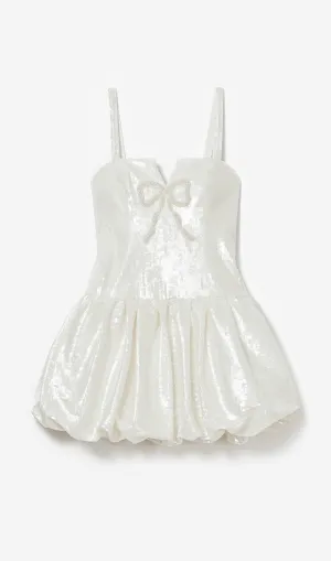 CREAM SEQUIN BOW MINI DRESS