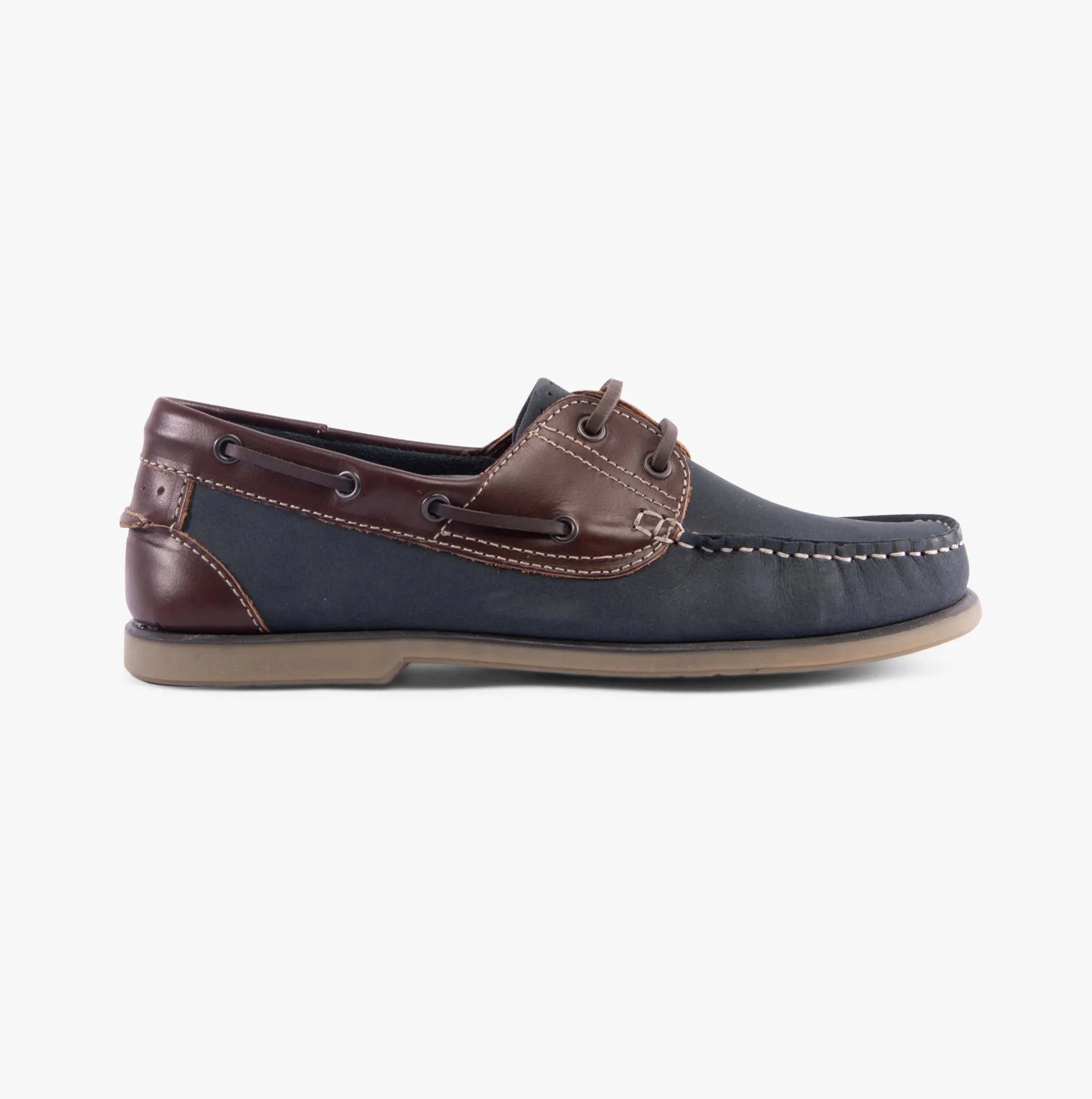 DEK RIVER Mens Nubuck Moccasin Boat Shoes Navy Blue/Brown