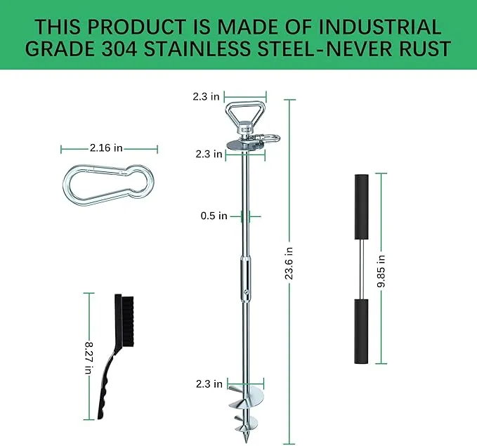 Dog Tie Out Stake-Heavy Duty 304 Stainless Steel Dog Anchor,360°Swivel Yard Stake for Dog Allows Dogs over 250 LBS,Dog Stake for Outside Beach,Camping,Yard,Suitable for Any Dog Tie Out Cable and Leash