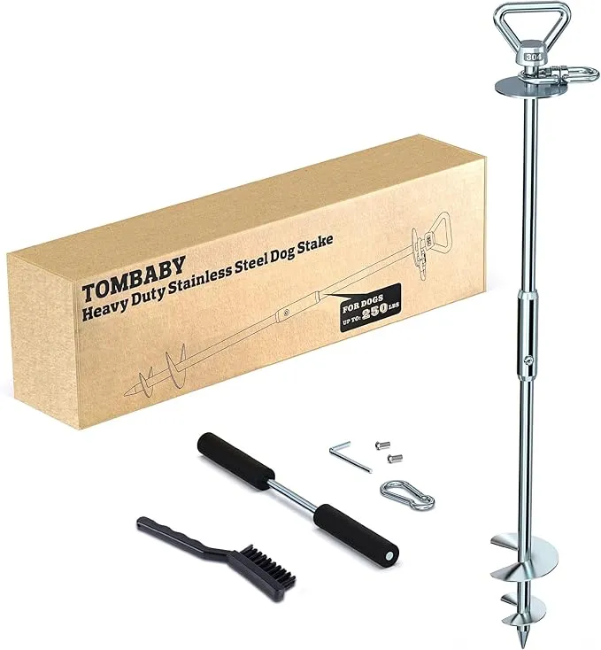 Dog Tie Out Stake-Heavy Duty 304 Stainless Steel Dog Anchor,360°Swivel Yard Stake for Dog Allows Dogs over 250 LBS,Dog Stake for Outside Beach,Camping,Yard,Suitable for Any Dog Tie Out Cable and Leash