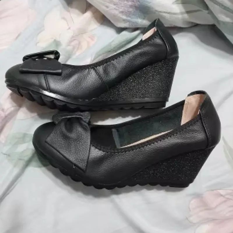 Elegant Leather Wedges Women High Heels