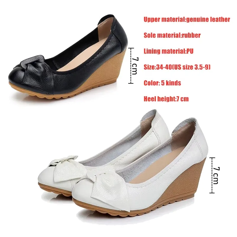 Elegant Leather Wedges Women High Heels