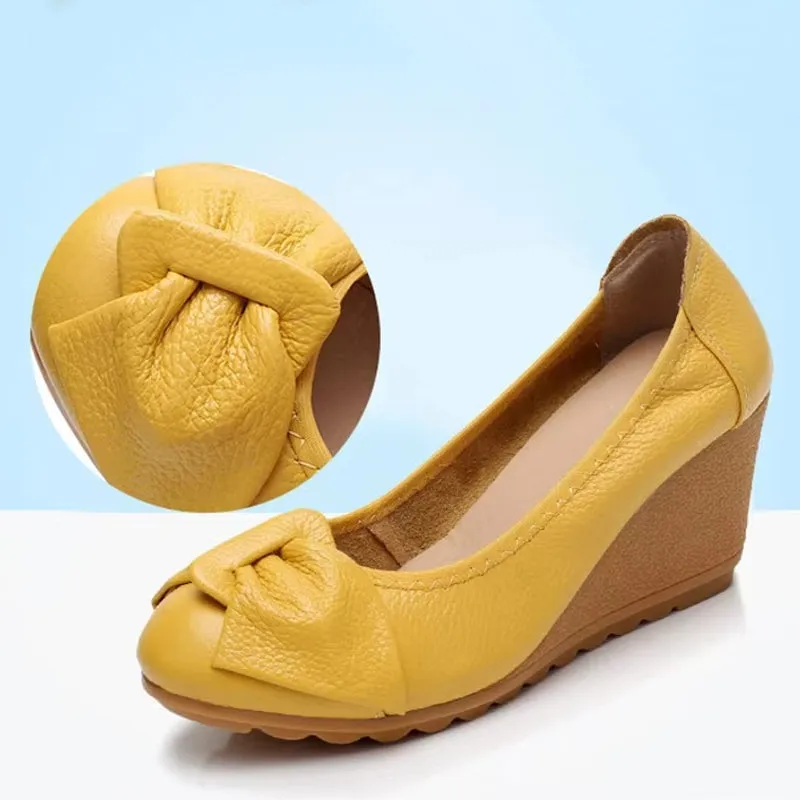 Elegant Leather Wedges Women High Heels