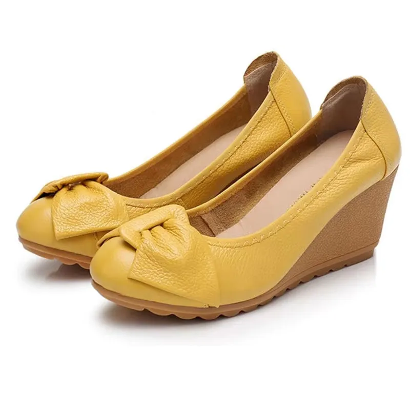 Elegant Leather Wedges Women High Heels