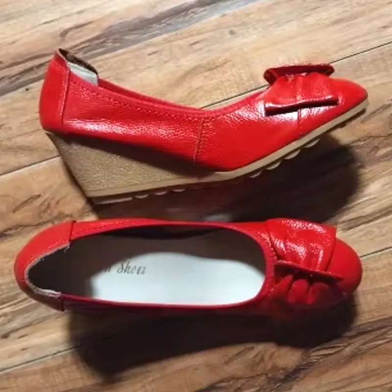 Elegant Leather Wedges Women High Heels