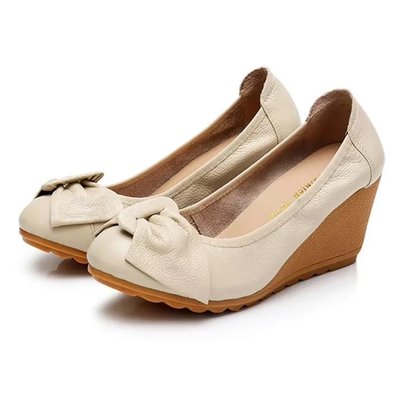 Elegant Leather Wedges Women High Heels