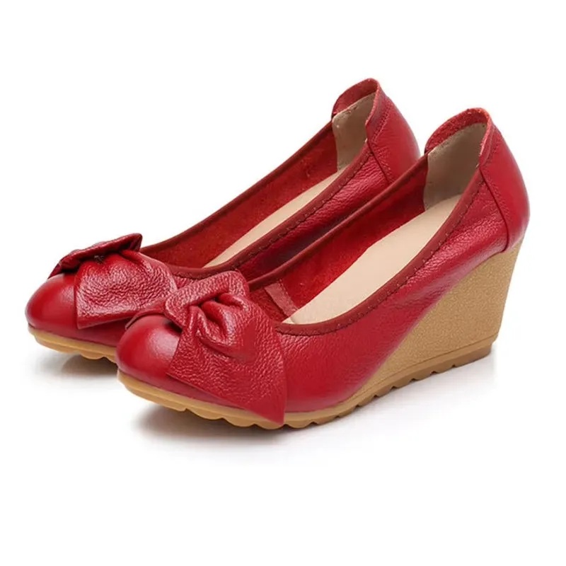 Elegant Leather Wedges Women High Heels