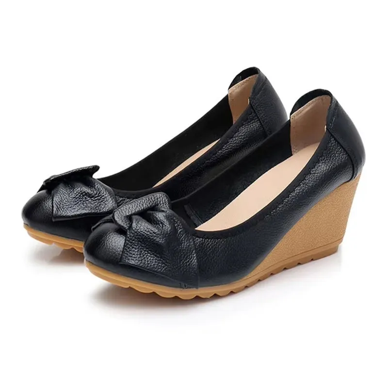 Elegant Leather Wedges Women High Heels