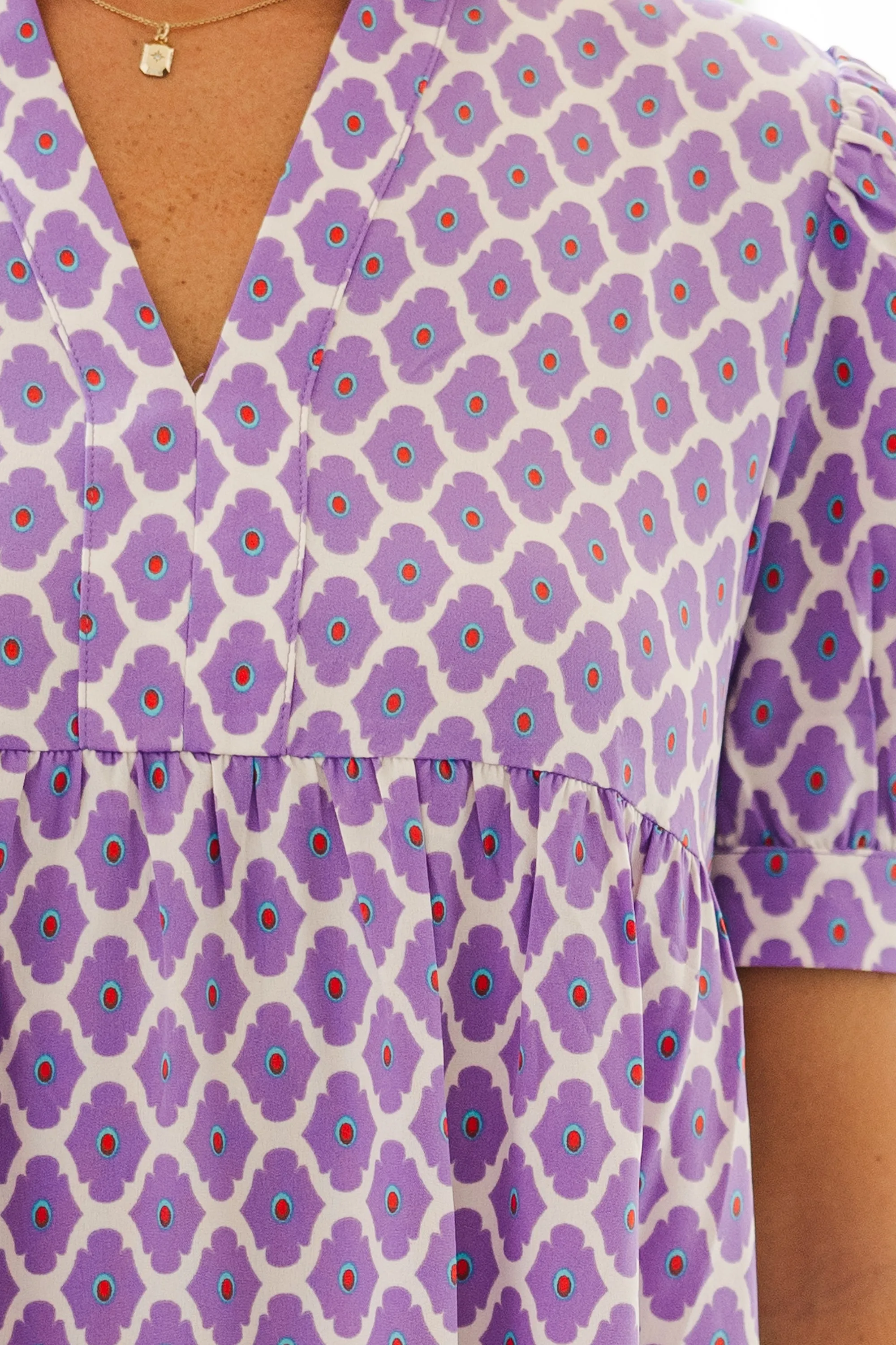 Fast Learner Purple Lattice Print Midi Dress