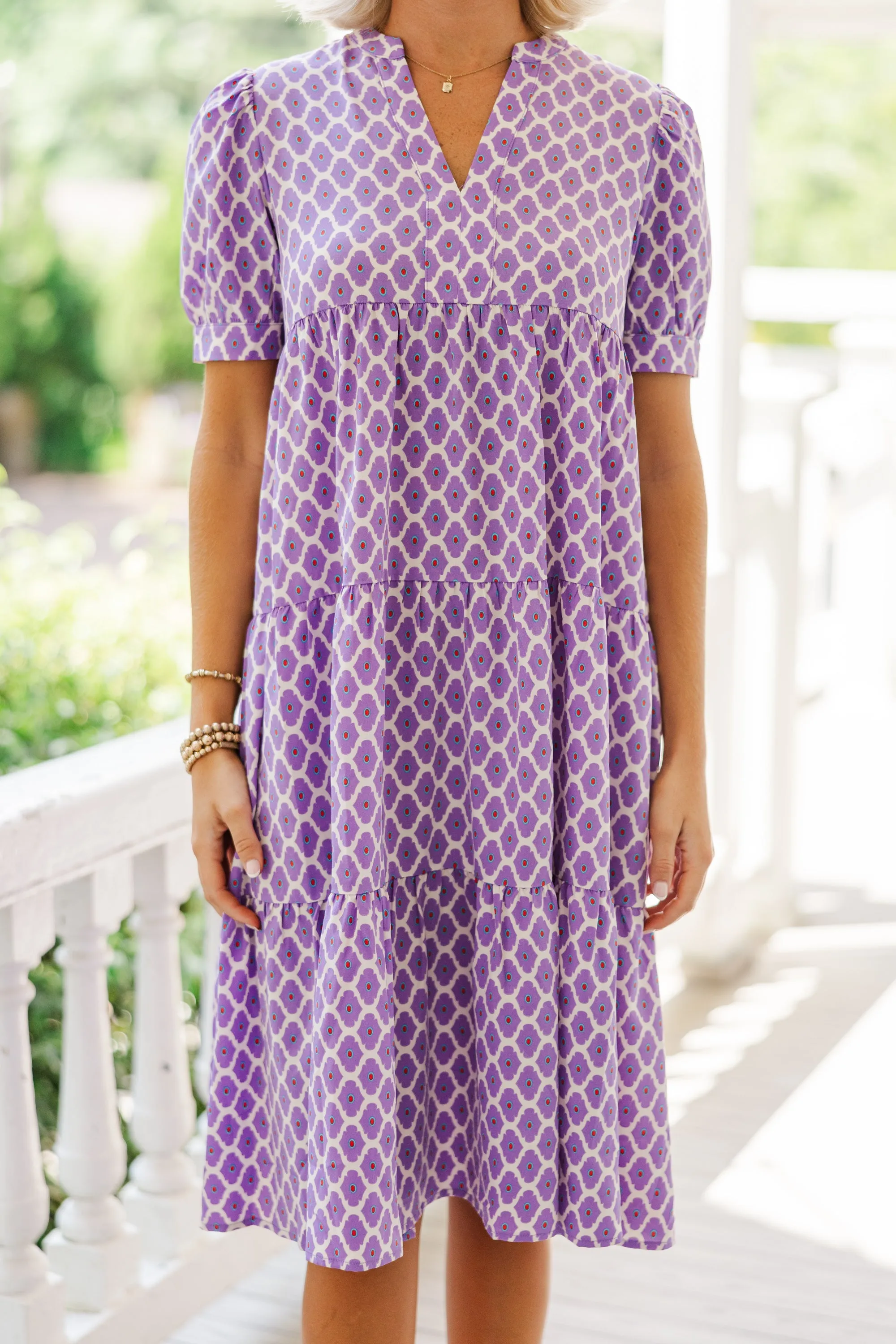 Fast Learner Purple Lattice Print Midi Dress