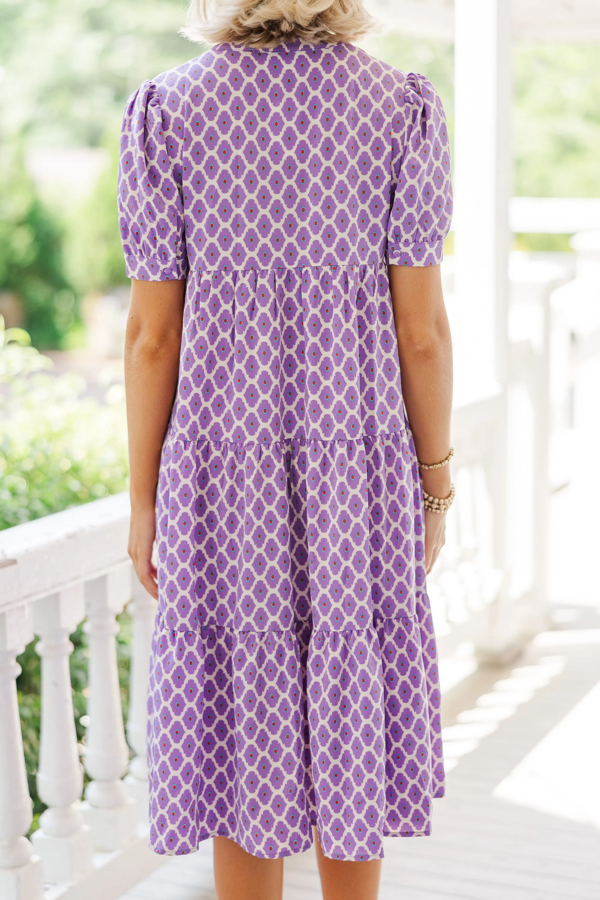 Fast Learner Purple Lattice Print Midi Dress
