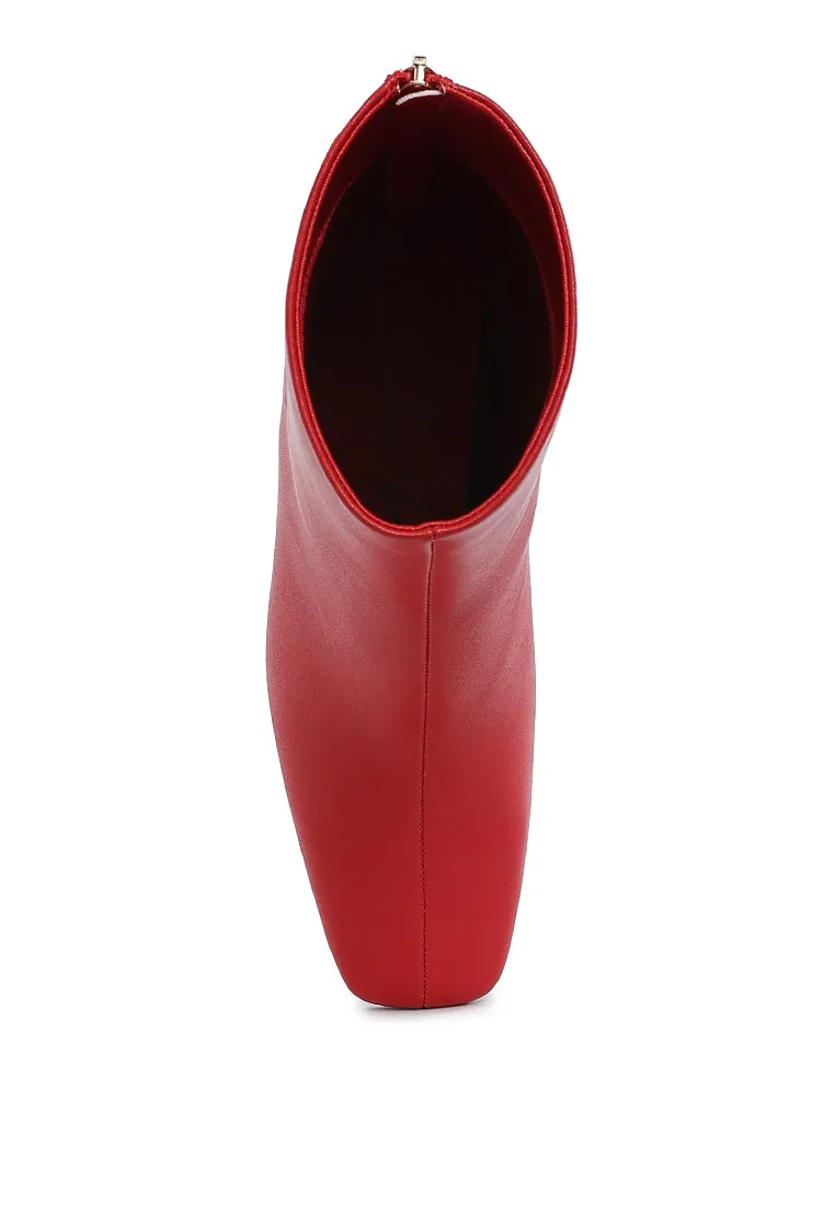Faux Leather Square Toe Ankle Boots By RUW