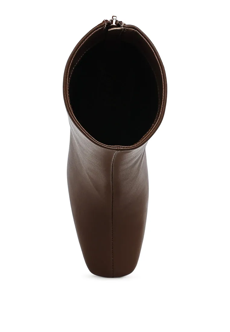 Faux Leather Square Toe Ankle Boots By RUW