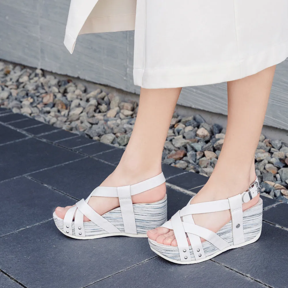 Formentera Cross Straps Wedge Sandals (Bianco)