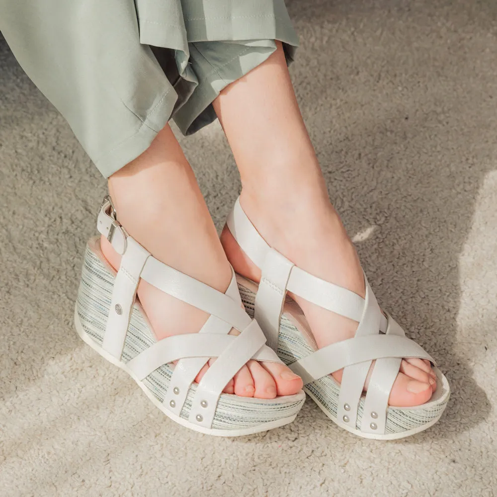 Formentera Cross Straps Wedge Sandals (Bianco)