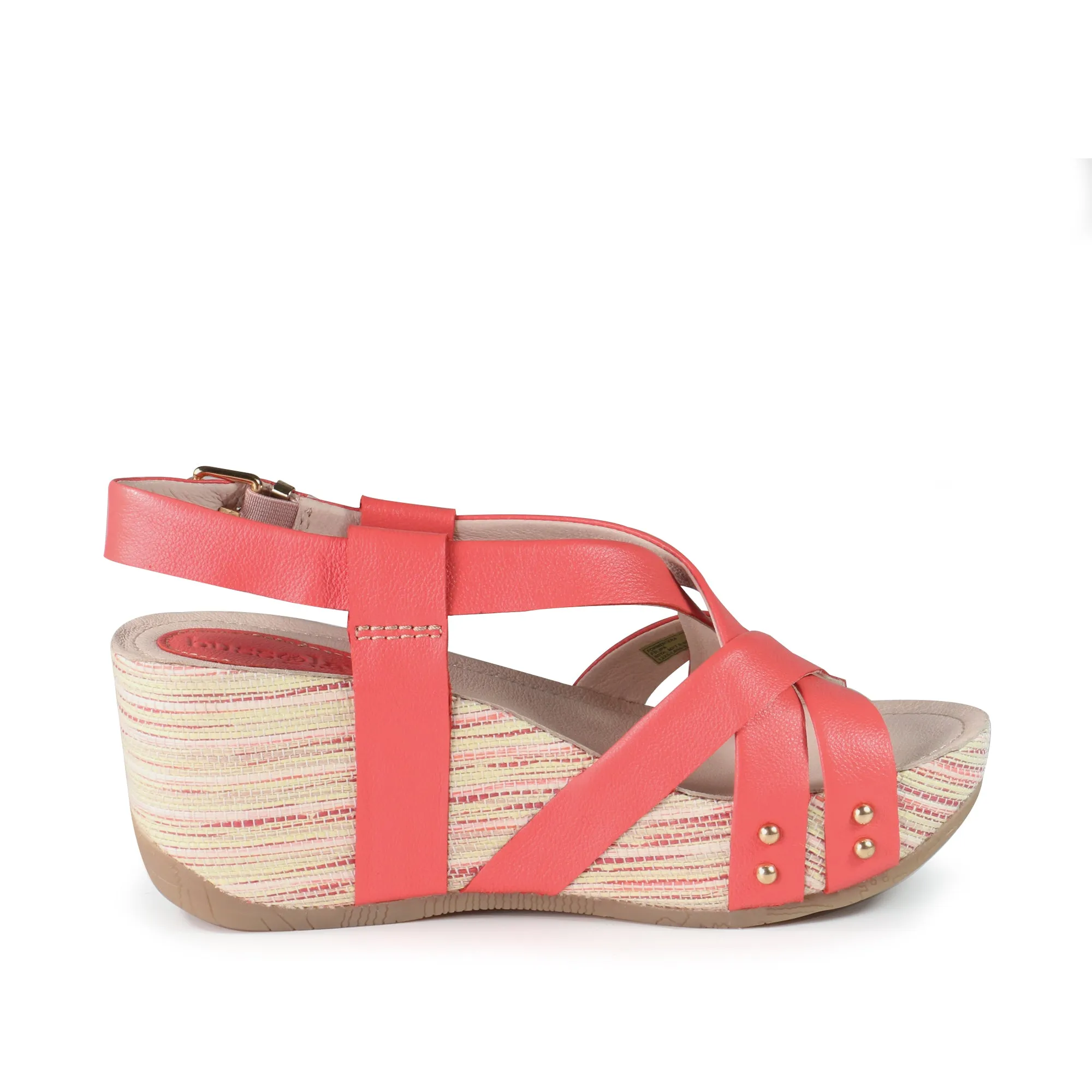 Formentera Cross Straps Wedge Sandals (Coral)