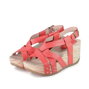 Formentera Cross Straps Wedge Sandals (Coral)