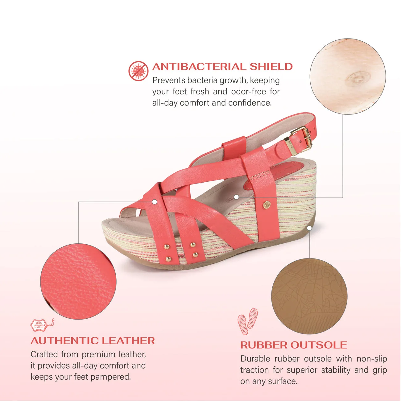 Formentera Cross Straps Wedge Sandals (Coral)