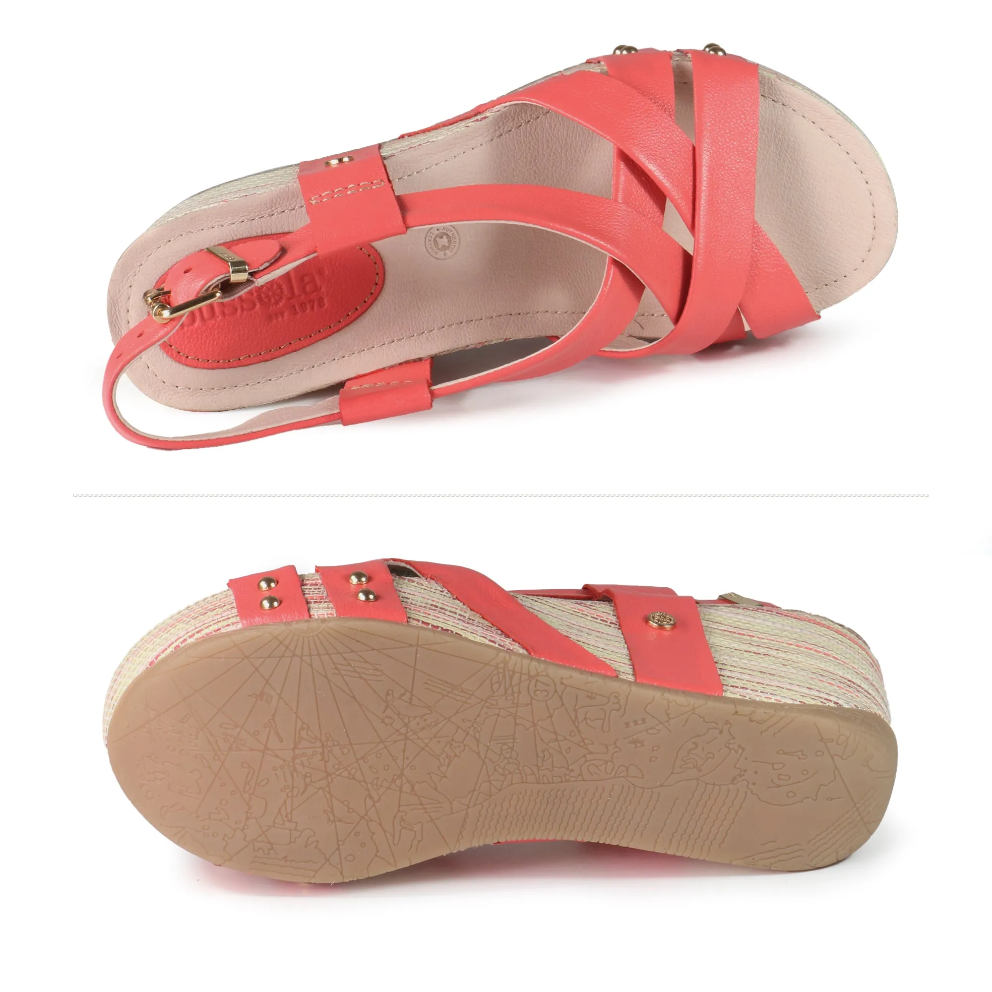 Formentera Cross Straps Wedge Sandals (Coral)