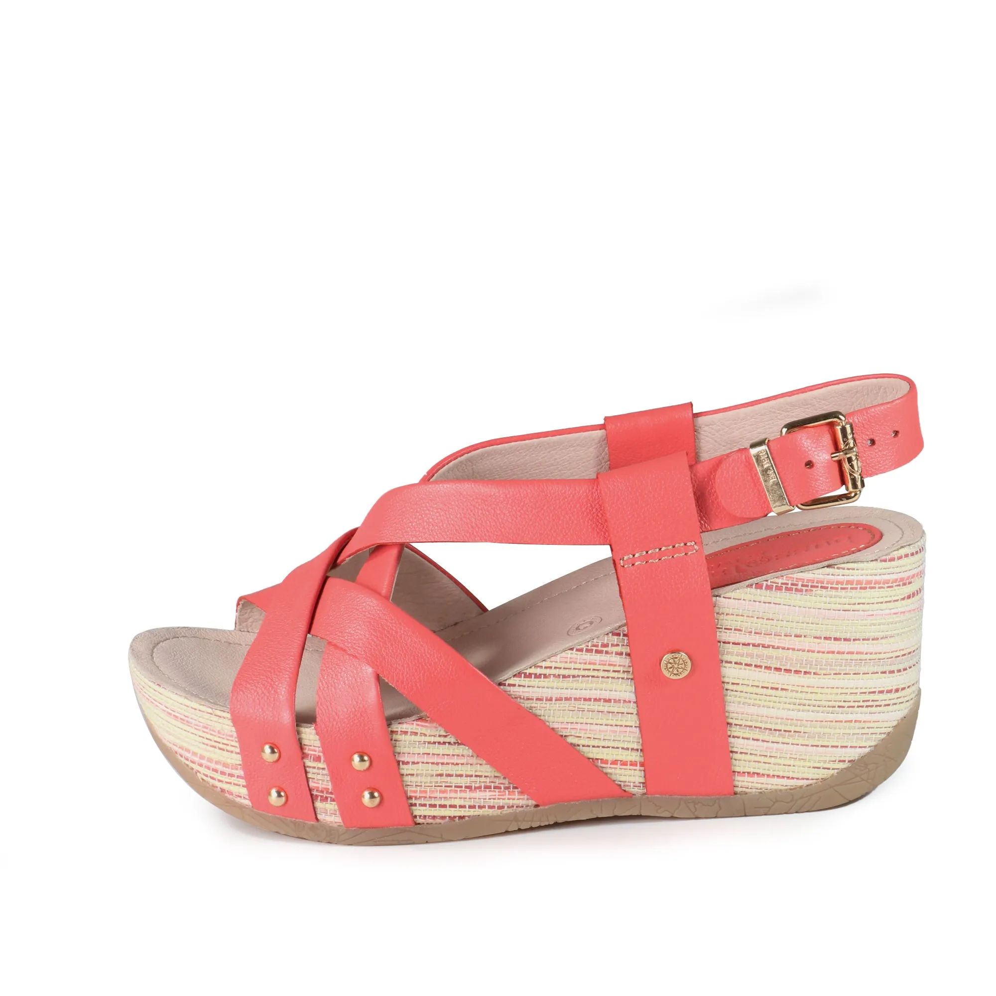 Formentera Cross Straps Wedge Sandals (Coral)